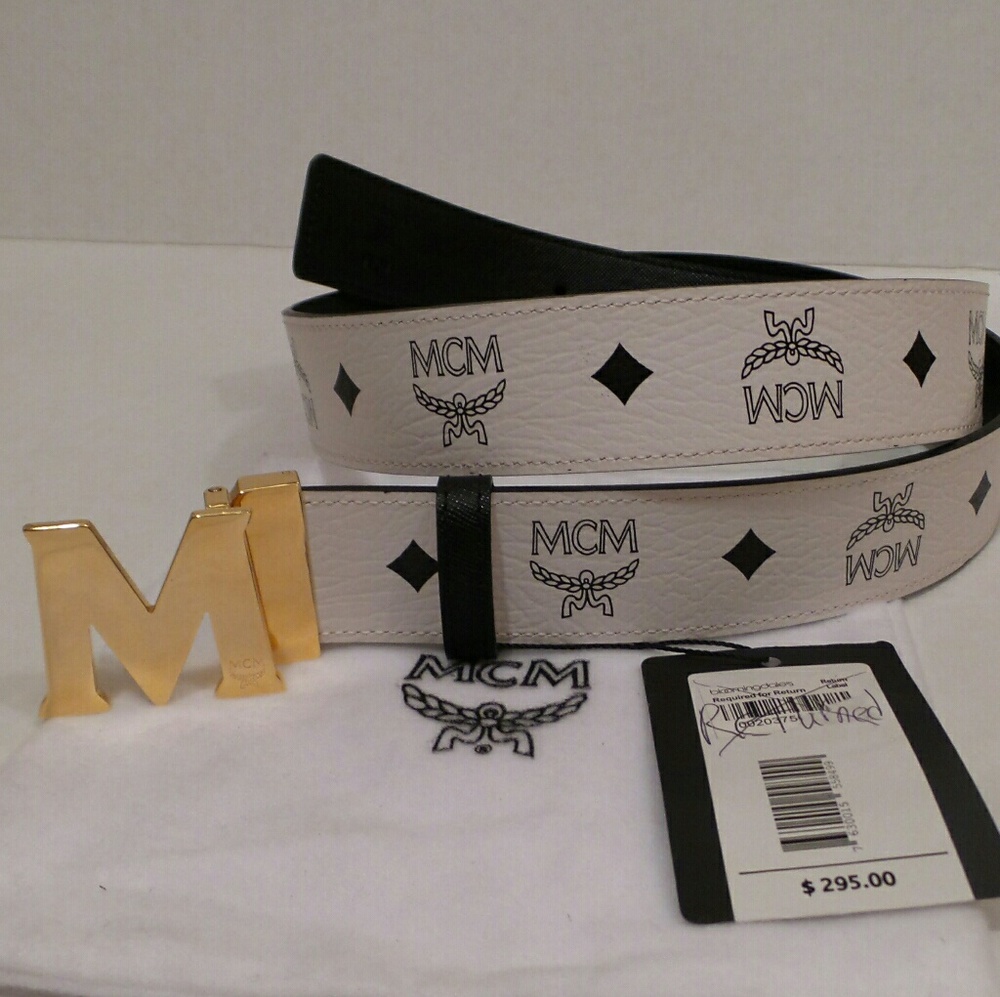Like New With Tags White Monogram Belt Gold